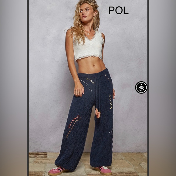 BPB217-8💙🤍NEW! POL perfection in navy berber elastic waist pants-stunning! - Picture 2 of 9